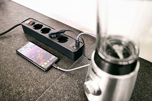 Brennenstuhl Ecolor Steckdosenleiste 4-Fach mit USB-Ladebuchse (Mehrfachsteckdose mit 2X USB Charger, Schalter und 1,5m Kabel) schwarz