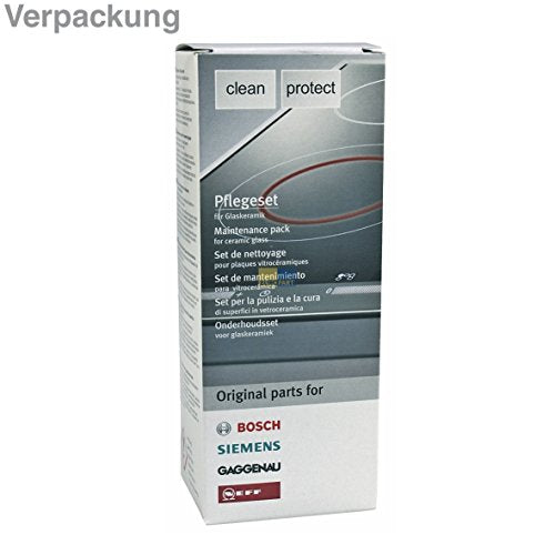 Bosch 311502 00311502 Clean Pflegeset ORIGINAL Reinigungset Glaskeramik- Induktions-Kochfelder Edelstahl-Gasmulden auch Siemens Neff Constructa Balay 311299 00311299 / Glaskeramikreiniger 311499 00311499 Metallschaber 087670 00087670 Reinigungstuch
