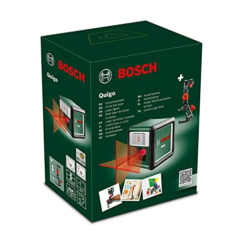 Bosch Kreuzlinienlaser Quigo mit Universalklemme MM 2 (einfaches und präzises Ausrichten mit flexibler Positionierung des Tools dank Klemme)