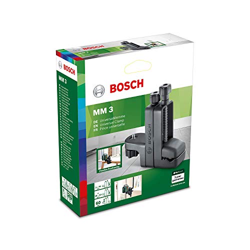 Bosch Universalklemme MM 3 (mit Klemmbereich 3–70 mm und Höhenverstellung bis 60 mm für schnelle und flexible Positionierung von Kreuzlinienlasern)