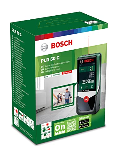 Bosch Laserentfernungsmesser PLR 50 C (Distanz bis 50m präzise messen, Touch-Display, Messfunktionen mit integrierter Hilfe)