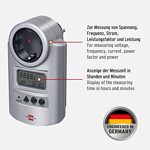 Brennenstuhl Primera-Line Energiemessgerät PM 231 E (Strommessgerät/Stromzähler Steckdose mit erhöhtem Berührungsschutz, Energiekostengerät mit 2 individuell einstellbaren Stromtarifen)