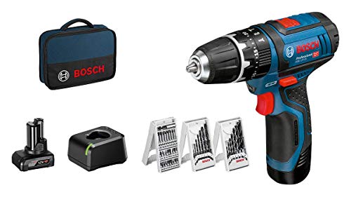 Bosch Professional 12V System Akku-Schlagbohrschrauber GSB 12V-15 (inkl. 1x2.0 Ah Akku, 1x4.0 Ah Akku, Ladegerät GAL 12V-20, 39tlg.-Zubehör-Set, in Tasche)
