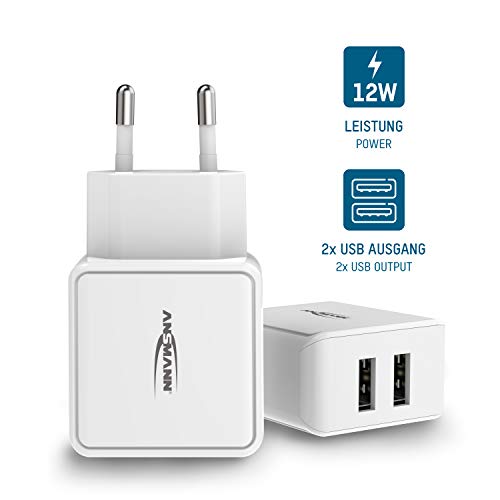 ANSMANN 2-Port Dual USB Ladegerät 2.4A - USB Charger mit Smart-IC Ladesteuerung, Netzteil besonders geeignet für iPhone, Samsung Galaxy, Huawei, Xiaomi, Tablet, GoPro, e-Book Reader, etc.