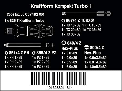 Wera '05057482001 Kraftform Kompakt Turbo 1 Getriebe-Schraubendreher-Satz, 19-teilig