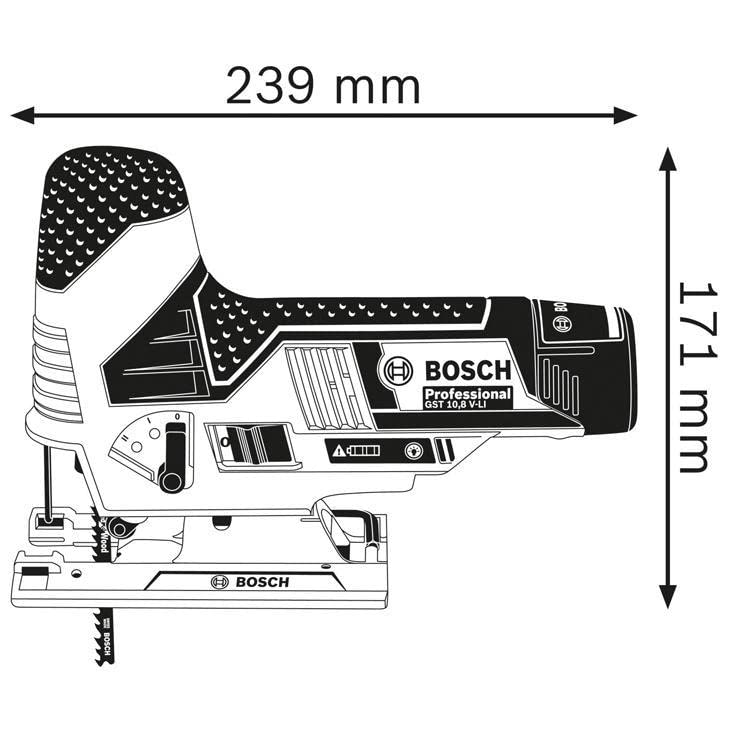 Bosch Professional 12V System Akku Stichsäge GST 12V-70 (2x Sägeblatt, Gleitschuh, Spanreißschutz, Schnitttiefe in Holz: 70 mm, ohne Akkus und Ladegerät, im Karton)