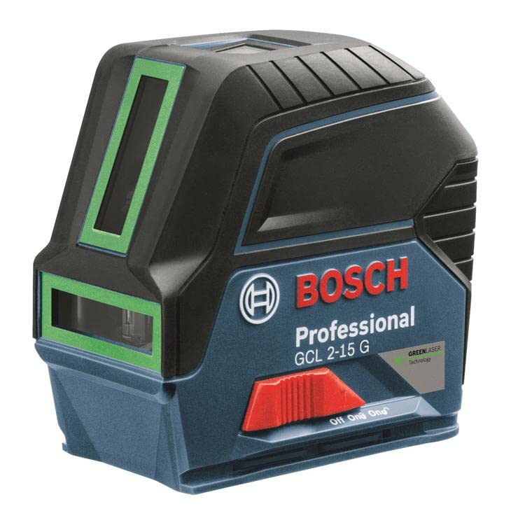Bosch Professional Kreuzlinienlaser GCL 2-15 G (grüner Laser, Innenbereich, mit Lotpunkten, Arbeitsbereich: 15 m, 3x 1,5 V Batterien, Drehhalterung RM 1, Laserzieltafel, Handwerkerkoffer), Blau
