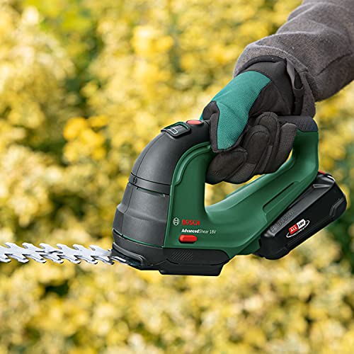 Bosch Akku Grasschere AdvancedShear 18V-10 (1 Akku 2,0 Ah, 18-Volt-System, schneidet bis zu 85 m² pro Akkuladung, mit Strauch- und Grasscherenmesser, im Karton)