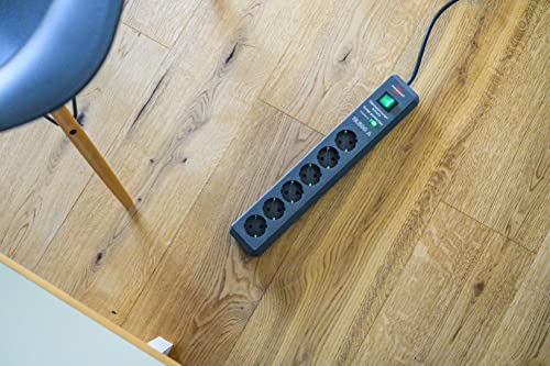 Brennenstuhl Secure-Tec Steckdosenleiste 6-Fach mit Überspannungsschutz (Mehrfachsteckdose mit 2m Kabel und Schalter, Engineered in Germany) grau