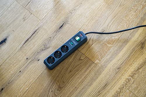 Brennenstuhl Eco-Line, Steckdosenleiste 3-Fach mit Überspannungsschutz (Mehrfachsteckdose mit Schalter und 1,5m Kabel - besonders stromsparend) anthrazit