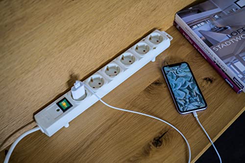Brennenstuhl Comfort-Line Plus, Steckdosenleiste 6-Fach (Mehrfachsteckdose mit Flachstecker und Schalter, Mehrfachsteckdose mit 2m Kabel und extra Breiten Abständen der Steckdosen) weiß
