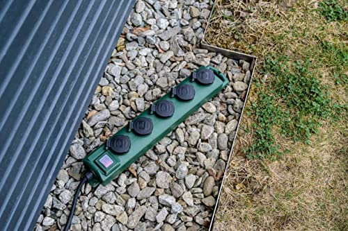 Brennenstuhl Super-Solid SL 554 Garten-Steckdosenverteiler/Outdoor Steckdosenleiste für den Einsatz im Garten (Mehrfachsteckdose 5-Fach, 5m Kabel, mit Schalter, IP54) grün