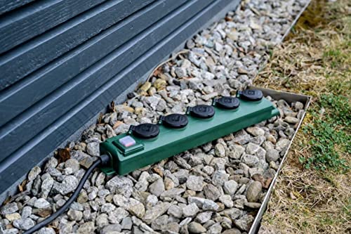 Brennenstuhl Super-Solid SL 554 Garten-Steckdosenverteiler/Outdoor Steckdosenleiste für den Einsatz im Garten (Mehrfachsteckdose 5-Fach, 5m Kabel, mit Schalter, IP54) grün