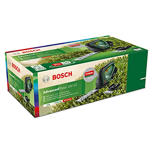 Bosch Akku Grasschere AdvancedShear 18V-10 (1 Akku 2,0 Ah, 18-Volt-System, schneidet bis zu 85 m² pro Akkuladung, mit Strauch- und Grasscherenmesser, im Karton)
