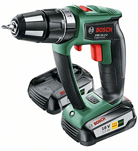 Bosch Akku Schlagbohrschrauber PSB 18 LI-2 Ergonomic (2 Akku, 18 Volt System, bürstenloser Motor, im Koffer)