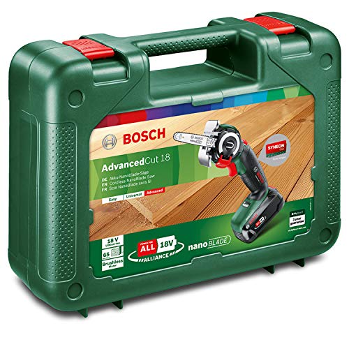 Bosch Home and Garden Akku-NanoBlade-Säge AdvancedCut 18 (Farbe: Schwarz, Grün, Rot, Silber, 1x Akku, NanoBlade-Technologie, 18 Volt System, im Koffer)