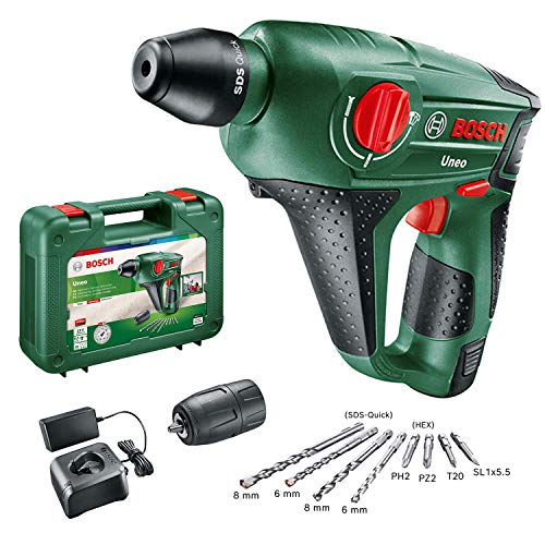 Bosch Home and Garden Akku Bohrhammer Uneo (1 Akku, 12 Volt System, Max. Bohr-Ø in Beton 10 mm, im Koffer)