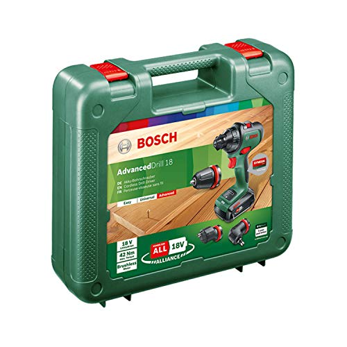 Bosch Akkuschrauber AdvancedDrill 18 Set (mit Akku, 18 Volt System, 3 Aufsätze, im Koffer)