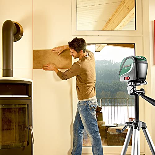 Bosch Kreuzlinienlaser UniversalLevel 2 mit Stativ (Laserkreuz inkl. integrierter Lotpunkte für präzises Ausrichten und einfache Transferanwendung)