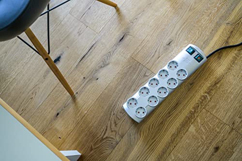 Brennenstuhl Primera-Line, Steckdosenleiste 10-Fach (Mehrfachsteckdose mit 2 Schaltern für je 5 Steckdosen und 2m Kabel) Silber