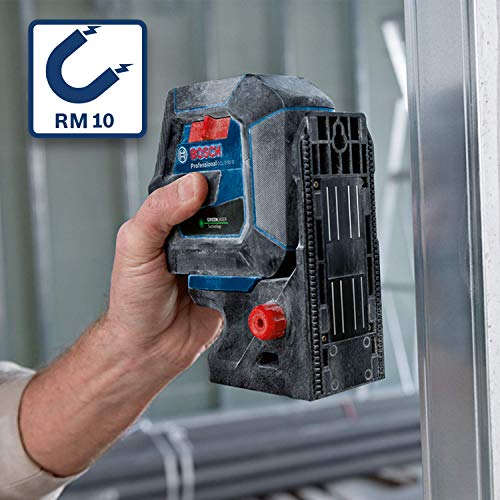 Bosch Professional Linienlaser GCL 2-50 G (grüner Laser, Halterung RM 10, Deckenklammer, sichtbarer Arbeitsbereich: bis 15 m, 4x AA-Batterie, in Kartonschachtel), Schwarz