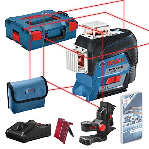 Bosch Professional 12V System Linienlaser GLL 3-80 C (1x Akku 12V, Universalhalterung BM 1, m. App-Funktion, roter Laser, max. Arbeitsbereich: 30 m, Tasche, in L-BOXX) 0601063R02