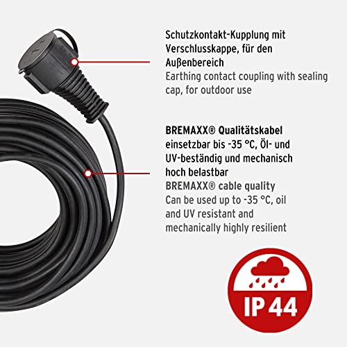 Brennenstuhl BREMAXX Verlängerungskabel (25m Kabel in schwarz, für den kurzfristigen Einsatz im Außenbereich IP44, Stromkabel einsetzbar bis -35 °C, Öl- und UV-beständig)