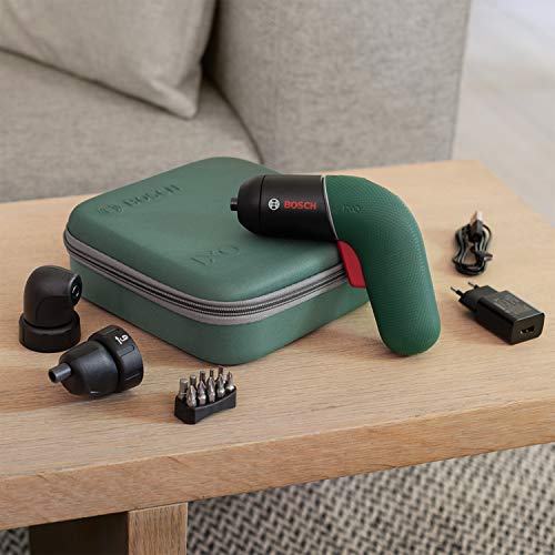Bosch Akkuschrauber IXO Set (6. Generation, grün, mit IXO-Winkel- und IXO-Exzenteraufsätzen, variable Drehzahlsteuerung, über Mikro-USB-Kabel aufladbar, in Tasche)