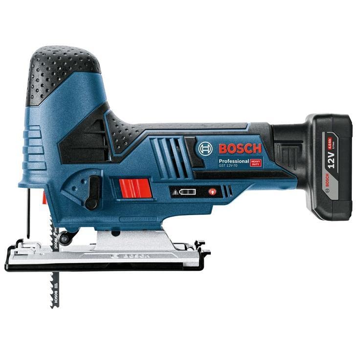 Bosch Professional 12V System Akku Stichsäge GST 12V-70 (2x Sägeblatt, Gleitschuh, Spanreißschutz, Schnitttiefe in Holz: 70 mm, ohne Akkus und Ladegerät, im Karton)