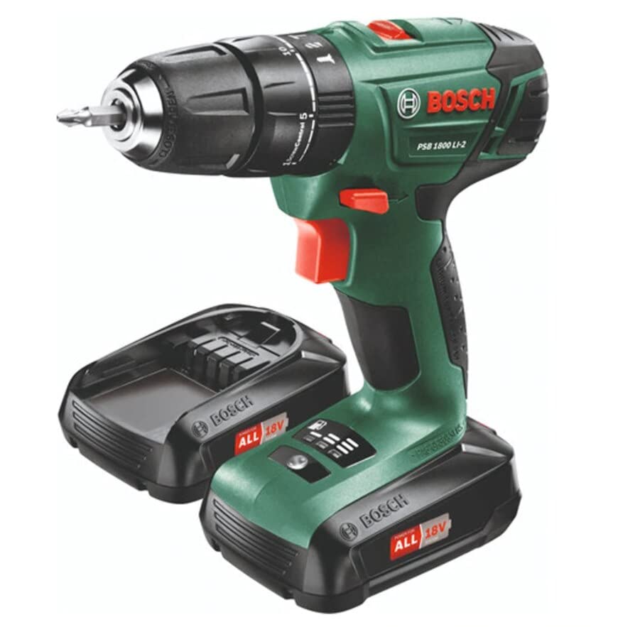 Bosch Akku-Schlagbohrschrauber PSB 1800 Li-2 inkl.: 2x 18 V Akkus 1, 5 Ah, 1 x Zubehör 241-tlg, 1 x Systemkoffer