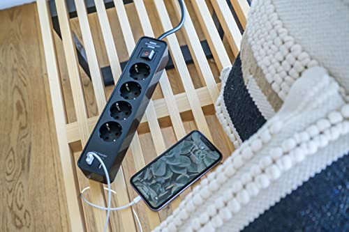 Brennenstuhl Ecolor Steckdosenleiste 4-Fach mit USB-Ladebuchse (Mehrfachsteckdose mit 2X USB Charger, Schalter und 1,5m Kabel) schwarz