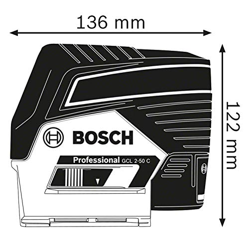 Bosch Professional 12V System Linienlaser GCL 2-50 C (Ohne Akku und Ladegerät, roter Laser, Innenbereich, mit App-Funktion, Halterung, Klammer, Arbeitsbereich: bis 20 m, in L-BOXX)