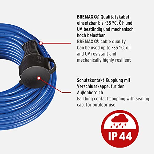 Brennenstuhl BREMAXX Verlängerungskabel (25m Kabel in blau, für den kurzfristigen Einsatz im Außenbereich IP44, Stromkabel einsetzbar bis -35 °C, Öl- und UV-beständig)