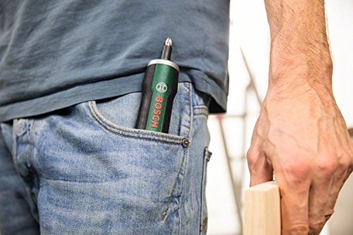 Bosch - Ergonomischer Akkuschrauber PushDrive (eingebauter 3,6-V-1,5-Ah-Akku, Micro-USB-Aufladung, Lieferung mit 32 Schraubendrehern und Aufbewahrungsbox), (L x B x H) 182 x 38 x 38 mm