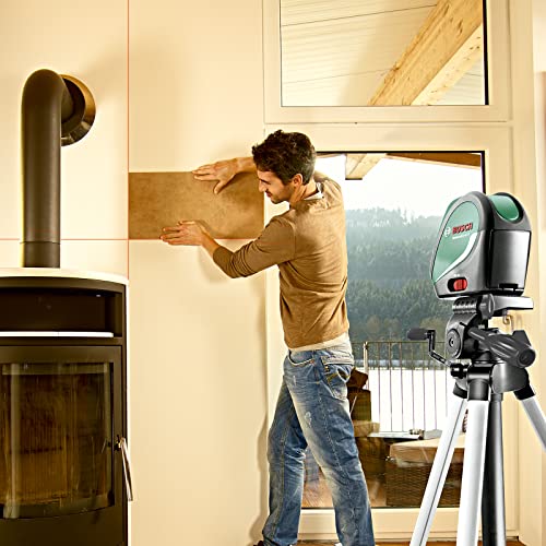 Bosch Kreuzlinienlaser UniversalLevel 3 mit Stativ (3 Laserlinien inkl. vertikaler Linie im 90°-Winkel für ein zusätzlichem Laserkreuz an der Decke und Lotpunkt unten für präzise Ausrichtungen)