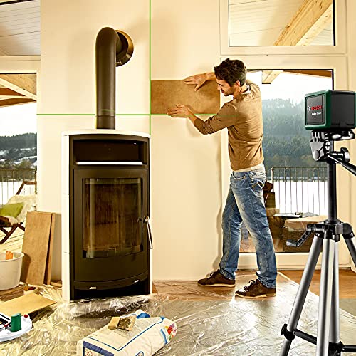 Bosch Kreuzlinienlaser Quigo Green mit Universalklemme MM 2 (grüner Laser für bessere Sichtbarkeit, Gehäuse aus recyceltem Kunststoff)