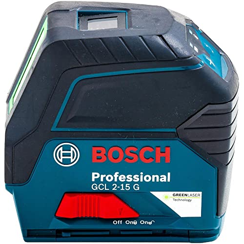 Bosch Professional Kreuzlinienlaser GCL 2-15 G (grüner Laser, Innenbereich, mit Lotpunkten, Arbeitsbereich: 15 m, 3x 1,5 V Batterien, Drehhalterung RM 1, Laserzieltafel, Handwerkerkoffer), Blau