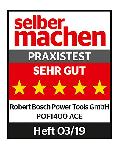 Bosch Oberfräse POF 1400 ACE (1400 W; für Holzbearbeitung; 3x Spannzange; Fräser; Parallelanschlag; Absaugadapter; im Koffer), Testnote: Testsieger (Magazin: selbst ist der Mann)