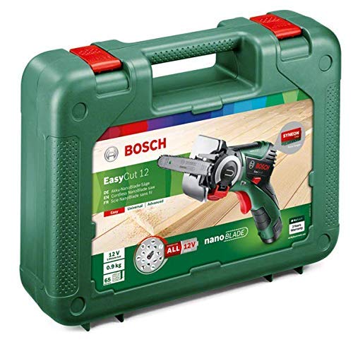 Bosch Home and Garden Akku Säge EasyCut 12 (1 Akku, NanoBlade Technologie, 12 Volt System, im Koffer), Schwarz, Grün, Rot