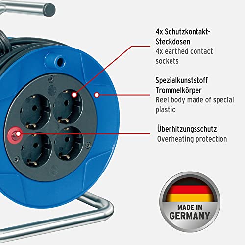Brennenstuhl Garant Kompakt Kabeltrommel/Indoor-Kabeltrommel mit 4 Steckdosen (15m Kabel in schwarz, aus Spezialkunststoff, Made in Germany)