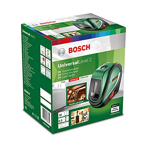Bosch Kreuzlinienlaser UniversalLevel 2 (Laserkreuz inkl. integrierter Lotpunkte für präzises Ausrichten und einfache Transferanwendung)