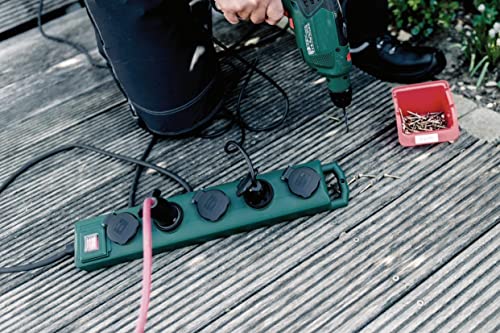 Brennenstuhl Super-Solid SL 554 Garten-Steckdosenverteiler/Outdoor Steckdosenleiste für den Einsatz im Garten (Mehrfachsteckdose 5-Fach, 5m Kabel, mit Schalter, IP54) grün