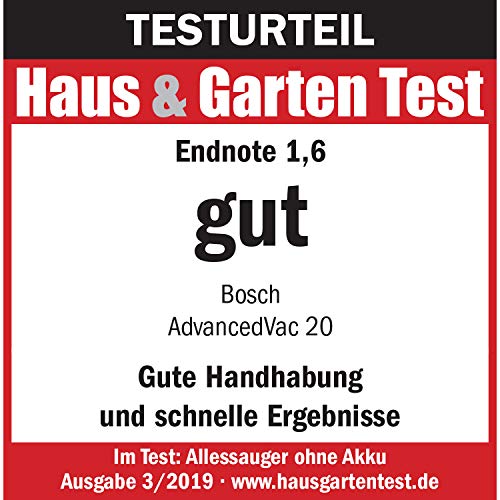Bosch Nass- und Trockensauger AdvancedVac 20 (1200 Watt, 20 Liter Behältervolumen, im Karton), Testnote: Testsieger (Magazin: Testjournal)