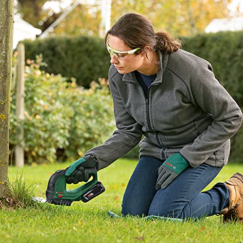 Bosch Akku Grasschere AdvancedShear 18V-10 (1 Akku 2,0 Ah, 18-Volt-System, schneidet bis zu 85 m² pro Akkuladung, mit Strauch- und Grasscherenmesser, im Karton)