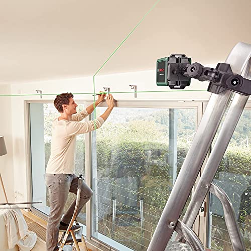 Bosch Kreuzlinienlaser Quigo Green mit Universalklemme MM 2 (grüner Laser für bessere Sichtbarkeit, Gehäuse aus recyceltem Kunststoff)