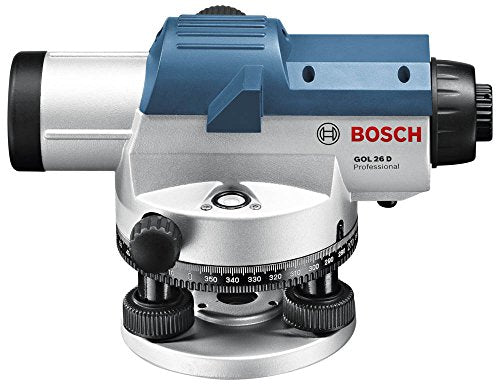 Bosch Professional Optisches Nivelliergerät GOL 26 D (26-fache Vergrößerung, Maßeinheit: 360 Grad, Arbeitsbereich: bis zu 100 m, im Transportkoffer)