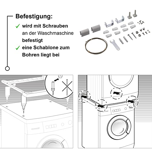 Bosch Verbindungssatz WTZ20410, Ohne Auszug, Zum sicheren Übereinanderstellen von Trockner und Waschmaschine