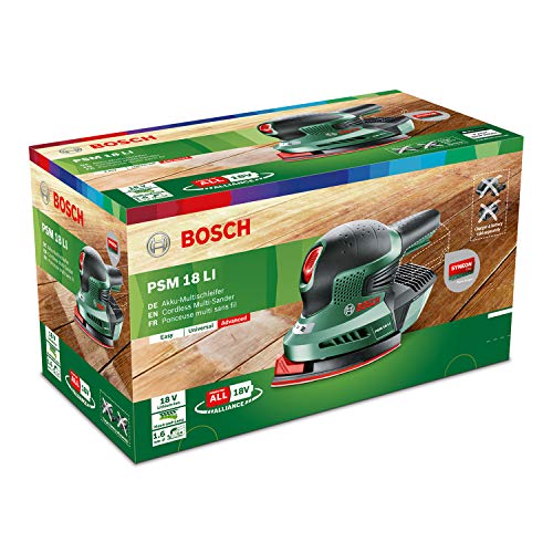 Bosch Akku Multischleifer PSM 18 LI (ohne Akku/Ladegerät, 18 Volt System, im Karton), Grün