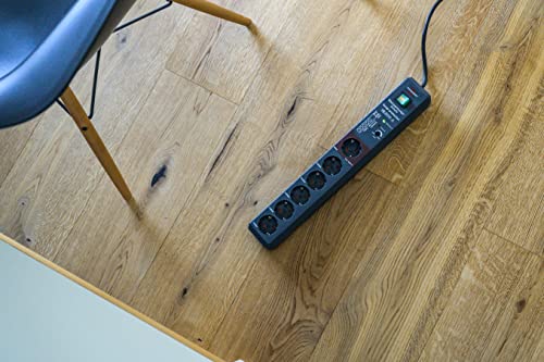 Brennenstuhl Secure-Tec Steckdosenleiste 6-Fach mit Überspannungsschutz und Main Follow Funktion (Mehrfachsteckdose mit Schalter und 3m Kabel) anthrazit