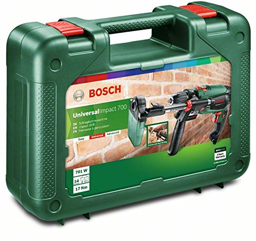 Bosch Schlagbohrmaschine UniversalImpact 700 DA (Bohrassistent, Zusatzhandgriff, Tiefenanschlag, Koffer, 700 Watt)